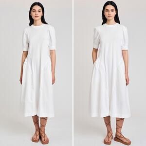 DEREK LAM 10 CROSBY Monty Mixed Media Short Sleeve Dress in White Size Large NEW